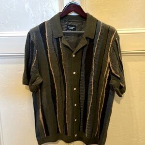 Abercrombie & Fitch Jacquard Striped Button-Through Polo; Color: Grn; Size: L